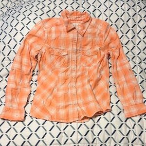 Orange/Pink Plaid Button-Up Shirt